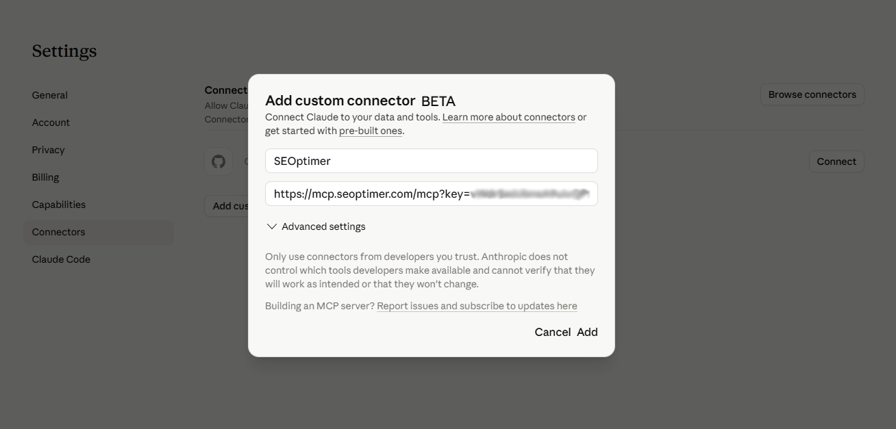 How to connect SEOptimer MCP